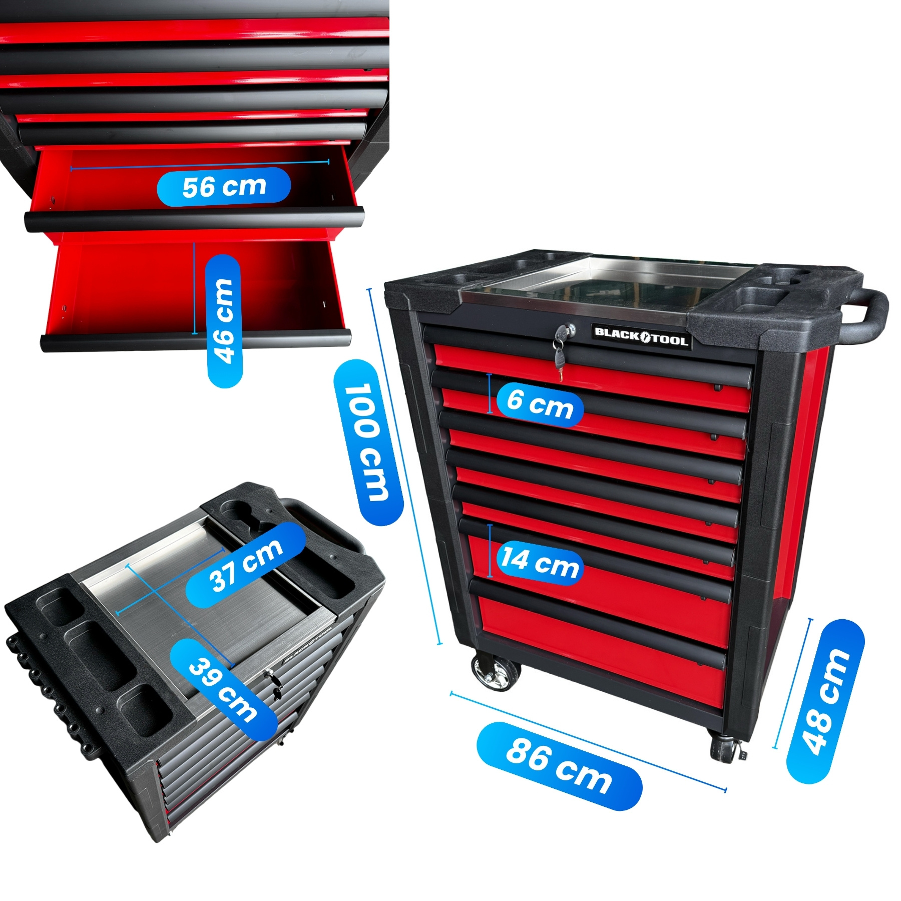 BL-5008 - Blacktool Dielenský vozík s náradím, 7 zásuviek (1)